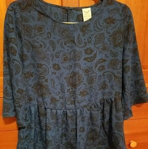 Small Faded Glory Peplum 3/4 sleeve top VGUC